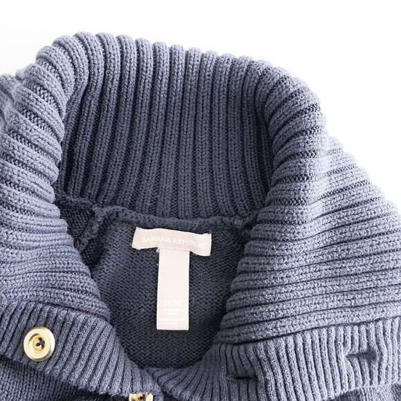 Banana Republic Women's Ribbed Knit Pockets Cardigan Sweater Navy Blue Medium - Picture 3 of 7